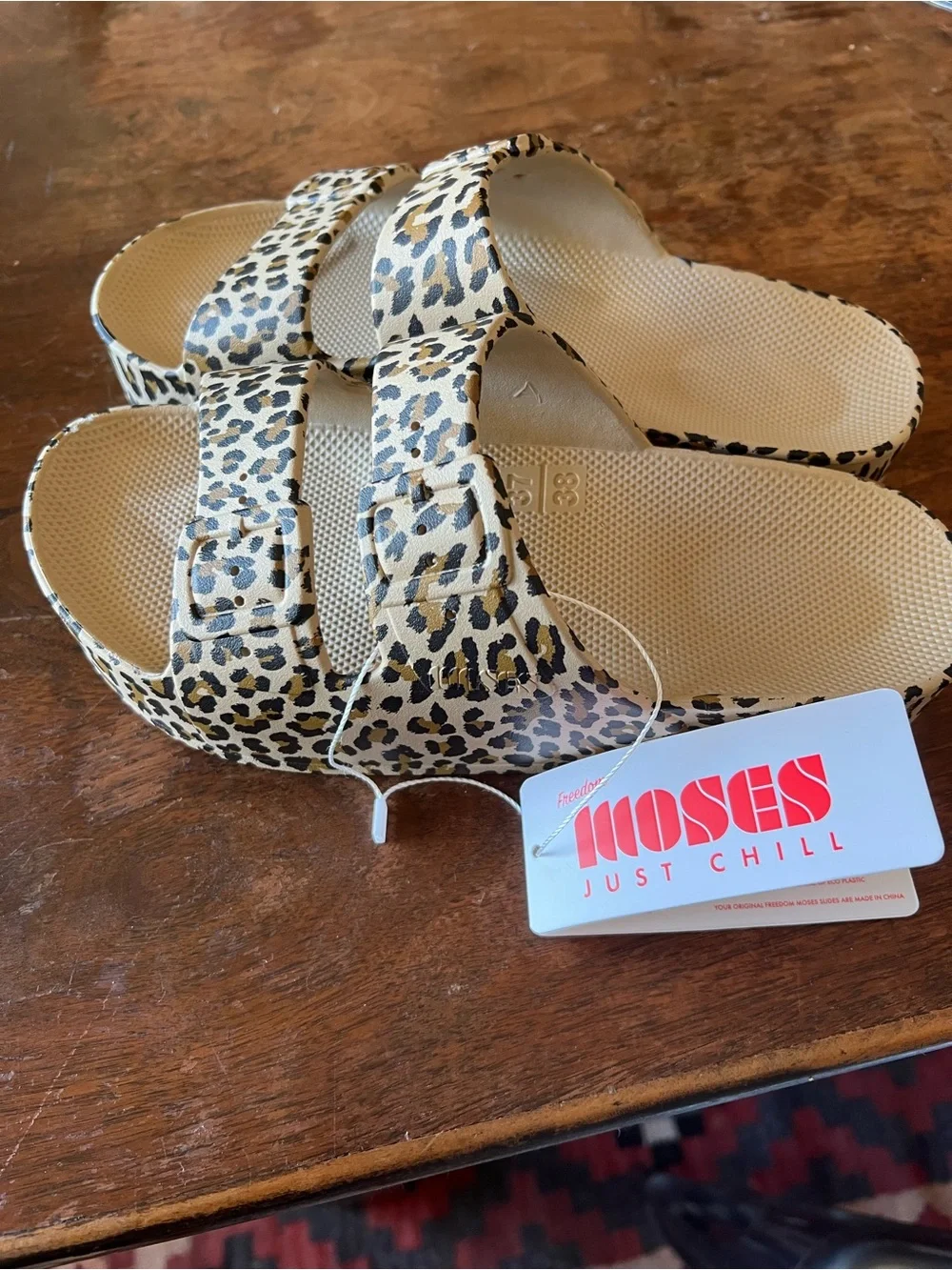 Moses Just Chill Leopard Print Slide Sandals